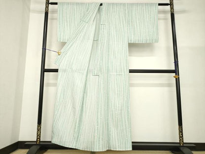 平和屋着物＊夏物 小紋 絽 よろけ縞 舞蝶文 洗える着物 AABH1930ck