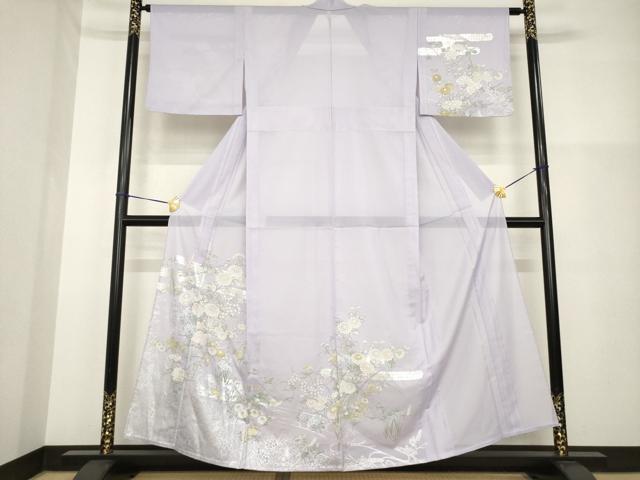平和屋着物＊夏物　訪問着　絽　草花文　銀彩　洗える着物　AABH1932ck