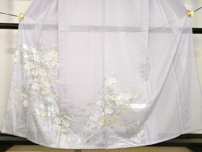 平和屋着物＊夏物　訪問着　絽　草花文　銀彩　洗える着物　AABH1932ck