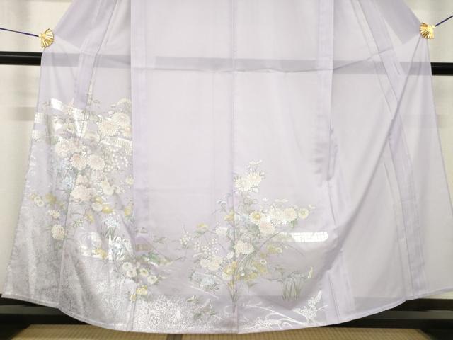 平和屋着物＊夏物　訪問着　絽　草花文　銀彩　洗える着物　AABH1932ck