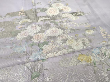 平和屋着物＊夏物　訪問着　絽　草花文　銀彩　洗える着物　AABH1932ck
