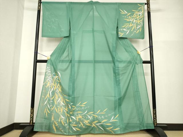平和屋着物＊夏物　訪問着　絽　枝葉文　金彩　洗える着物　AABH1934ck