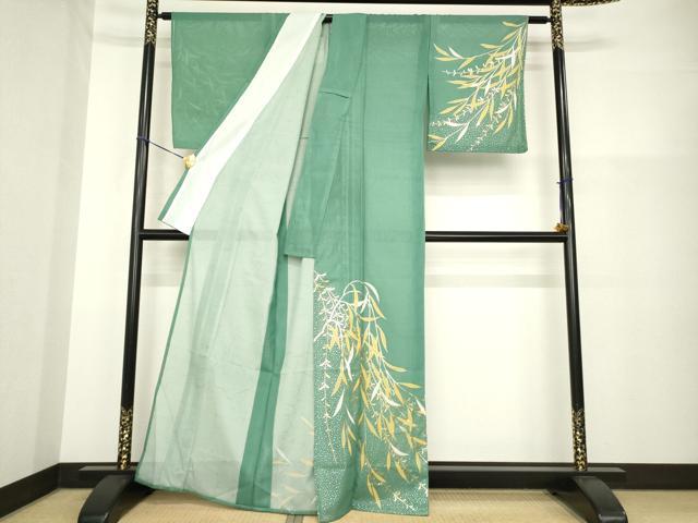 平和屋着物＊夏物　訪問着　絽　枝葉文　金彩　洗える着物　AABH1934ck