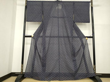 平和屋着物＊夏物 小紋 絽 麻の葉文 洗える着物 AABH1936ck
