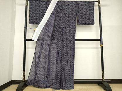 平和屋着物＊夏物 小紋 絽 麻の葉文 洗える着物 AABH1936ck