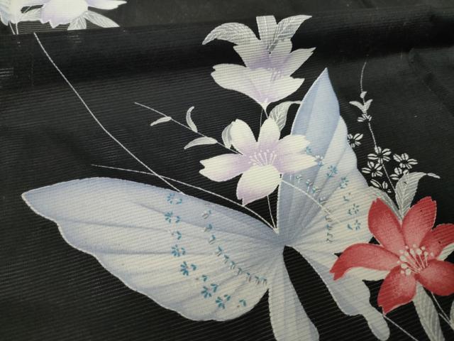 平和屋着物＊夏物 訪問着 絽 花蝶文 黒地 洗える着物 AABH1938ck