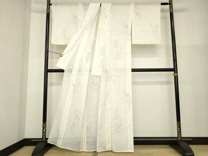 平和屋着物＊夏物 小紋 絽 草花文 洗える着物 AABH1939ck