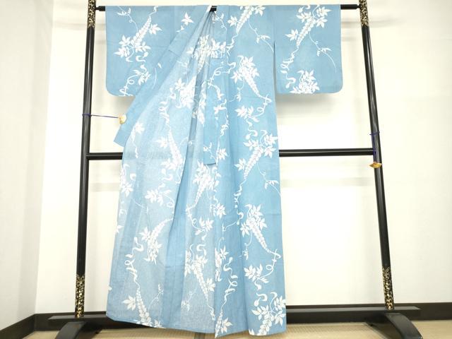 平和屋着物＊夏物 小紋 草花 文字文 洗える着物 AABH1941ck