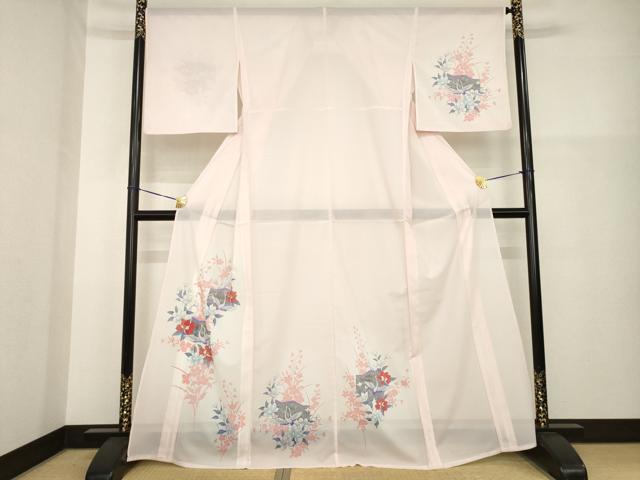 平和屋着物＊夏物 訪問着 絽 群れ鶴屏風花文 金彩 洗える着物 AABH1943ck