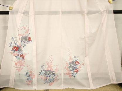平和屋着物＊夏物 訪問着 絽 群れ鶴屏風花文 金彩 洗える着物 AABH1943ck