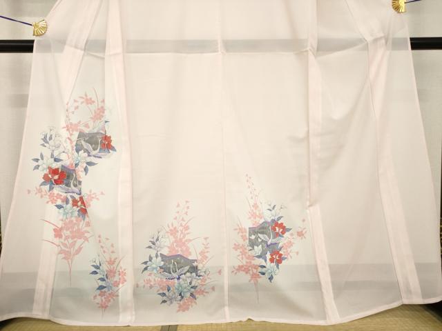 平和屋着物＊夏物 訪問着 絽 群れ鶴屏風花文 金彩 洗える着物 AABH1943ck