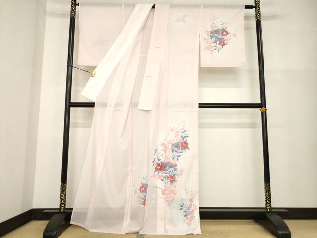 平和屋着物＊夏物 訪問着 絽 群れ鶴屏風花文 金彩 洗える着物 AABH1943ck