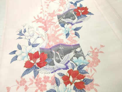平和屋着物＊夏物 訪問着 絽 群れ鶴屏風花文 金彩 洗える着物 AABH1943ck