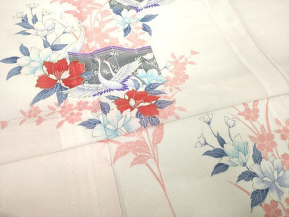 平和屋着物＊夏物 訪問着 絽 群れ鶴屏風花文 金彩 洗える着物 AABH1943ck