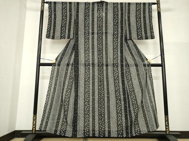 平和屋着物＊夏物 小紋 花間道 黒地 洗える着物 AABH1945ck