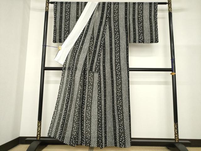平和屋着物＊夏物 小紋 花間道 黒地 洗える着物 AABH1945ck