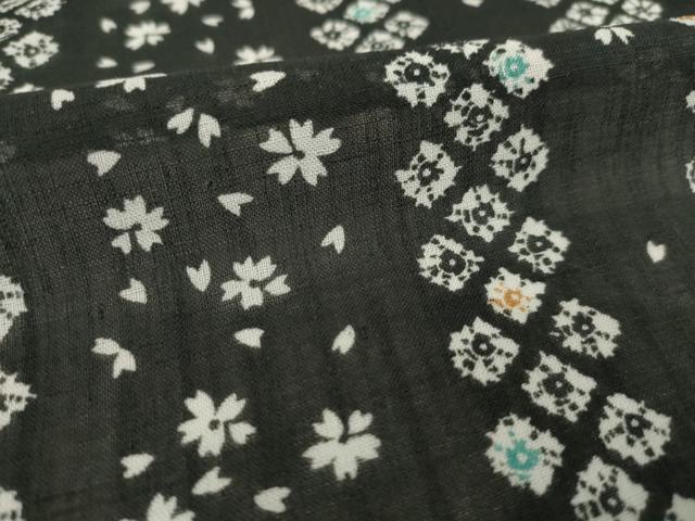 平和屋着物＊夏物 小紋 花間道 黒地 洗える着物 AABH1945ck