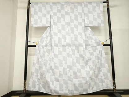 平和屋着物＊夏物　小紋　絽　流水市松文　洗える着物　AABH1946ck