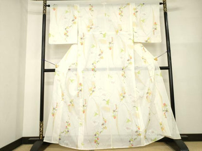 平和屋着物＊夏物 小紋 絽 草花文 洗える着物 AABH1947ck