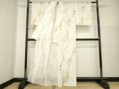 平和屋着物＊夏物 小紋 絽 草花文 洗える着物 AABH1947ck