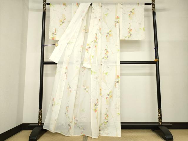 平和屋着物＊夏物 小紋 絽 草花文 洗える着物 AABH1947ck