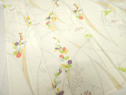 平和屋着物＊夏物 小紋 絽 草花文 洗える着物 AABH1947ck