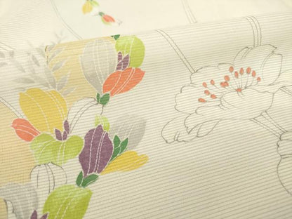 平和屋着物＊夏物 小紋 絽 草花文 洗える着物 AABH1947ck