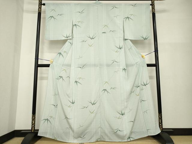 平和屋着物＊夏物 小紋 絽 笹竹文 洗える着物 AABH1951ck