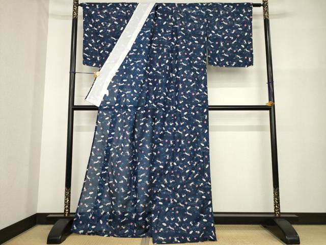 平和屋着物＊夏物 小紋 絽 猫 洗える着物 未使用 AABH1961ck