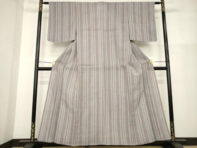 平和屋着物＊夏物 小紋 紗 よろけ縞 銀通し地 正絹 逸品 未使用 AABH1966ck
