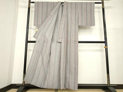 平和屋着物＊夏物 小紋 紗 よろけ縞 銀通し地 正絹 逸品 未使用 AABH1966ck