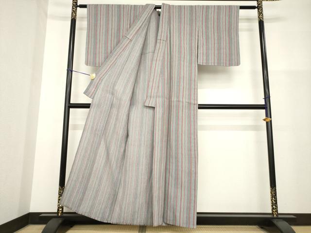 平和屋着物＊夏物 小紋 紗 よろけ縞 銀通し地 正絹 逸品 未使用 AABH1966ck