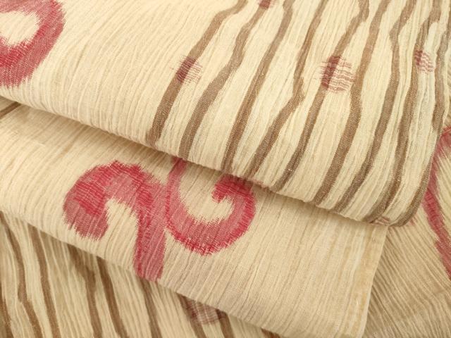 平和屋着物＊夏物　小千谷ちぢみ　唐草間道　麻　逸品　AABH1968ck