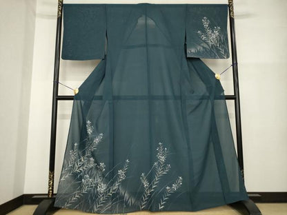 平和屋着物＊夏物 訪問着 絽 手描き 草花文 銀彩 正絹 逸品 AABH1973ck