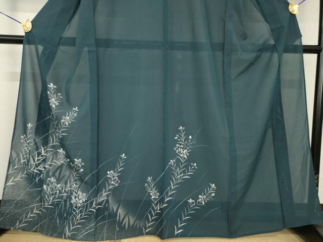 平和屋着物＊夏物 訪問着 絽 手描き 草花文 銀彩 正絹 逸品 AABH1973ck