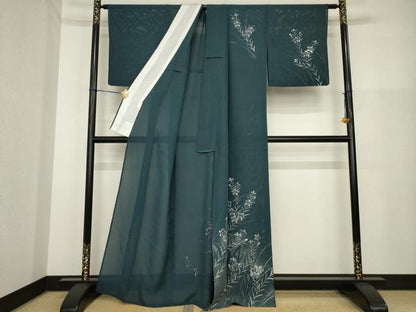 平和屋着物＊夏物 訪問着 絽 手描き 草花文 銀彩 正絹 逸品 AABH1973ck
