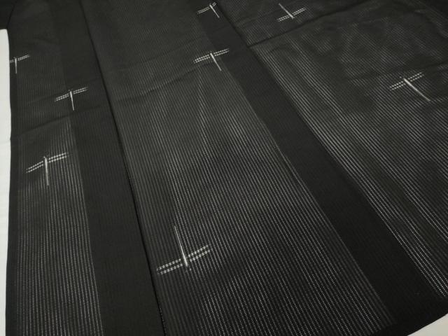 平和屋着物＊夏物 絽芭蕉 縦絽 トンボ 蜻蛉 黒地 正絹 逸品 AABH1979ck