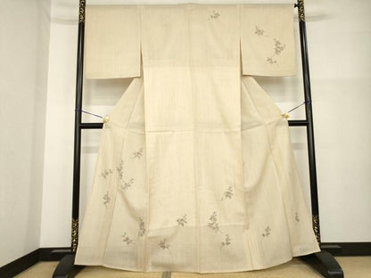 平和屋着物＊夏物 訪問着 作家物 紬地 草花文 正絹 逸品 AABH1981ck
