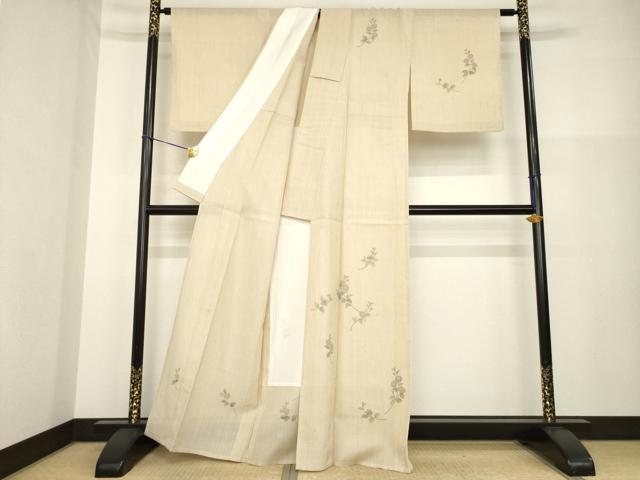 平和屋着物＊夏物 訪問着 作家物 紬地 草花文 正絹 逸品 AABH1981ck