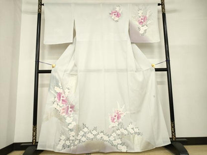 平和屋着物＊夏物 訪問着 絽 友禅 作家物 草花文 金彩 正絹 逸品 未使用 AABH1982ck