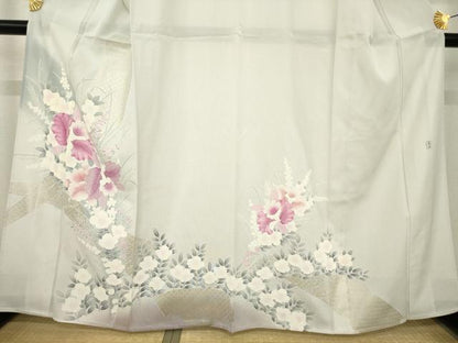 平和屋着物＊夏物 訪問着 絽 友禅 作家物 草花文 金彩 正絹 逸品 未使用 AABH1982ck