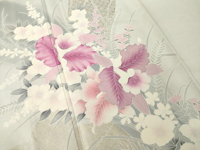 平和屋着物＊夏物 訪問着 絽 友禅 作家物 草花文 金彩 正絹 逸品 未使用 AABH1982ck