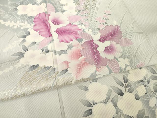 平和屋着物＊夏物 訪問着 絽 友禅 作家物 草花文 金彩 正絹 逸品 未使用 AABH1982ck