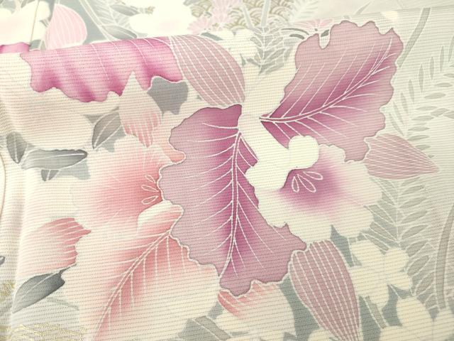 平和屋着物＊夏物 訪問着 絽 友禅 作家物 草花文 金彩 正絹 逸品 未使用 AABH1982ck