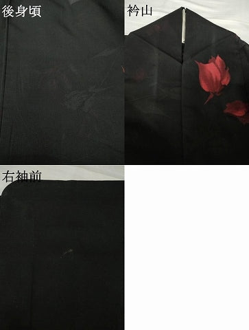 平和屋着物＊夏物 小紋 紗 草花文 黒地 正絹 逸品 AABH1983ck