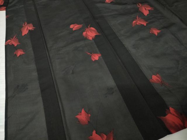 平和屋着物＊夏物 小紋 紗 草花文 黒地 正絹 逸品 AABH1983ck