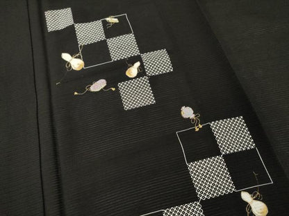 平和屋着物＊夏物 訪問着 絽 刺繍 市松器物文 金彩 正絹 逸品 AABH1984ck