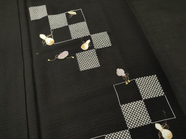 平和屋着物＊夏物 訪問着 絽 刺繍 市松器物文 金彩 正絹 逸品 AABH1984ck