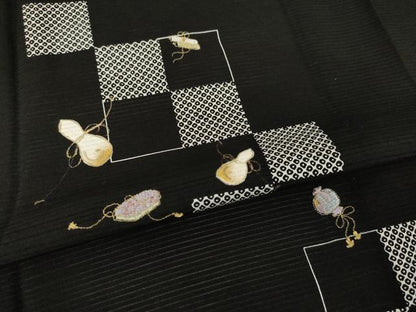 平和屋着物＊夏物 訪問着 絽 刺繍 市松器物文 金彩 正絹 逸品 AABH1984ck