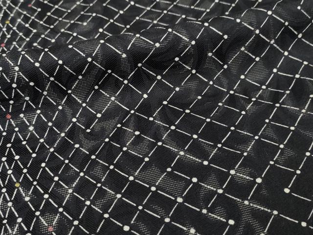 平和屋着物＊夏物 小紋 網目文 花唐草紋紗 黒地 正絹 逸品 AABH1986ck